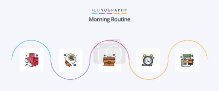Illustration for Morning Routine Line Filled Flat 5 Icon Pack Including cup. office. case. morning. alarm clock - Royalty Free Image