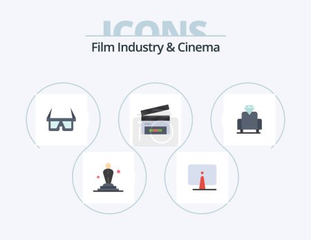 Illustration for Cenima Flat Icon Pack 5 Icon Design. cinema. clapperboard. monitor. clapper. stereo - Royalty Free Image