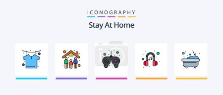Illustration for Stay At Home Line Filled 5 Icon Pack Including copywriting. shirt. hobby. drying. clothing. Creative Icons Design - Royalty Free Image