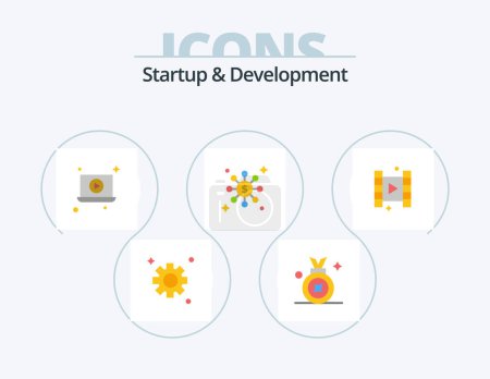Téléchargez les illustrations : Startup And Develepment Flat Icon Pack 5 Icon Design. . film. play. play. network - en licence libre de droit