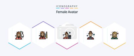 Ilustración de Female Avatar 25 FilledLine icon pack including health. assistant. snooker. data scientist. analyzer - Imagen libre de derechos