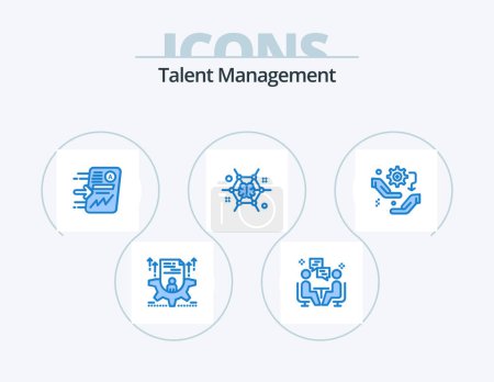 Ilustración de Talent Management Blue Icon Pack 5 Icon Design. brain. mind. communication. chart. report - Imagen libre de derechos