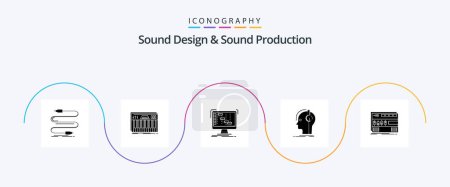 Illustration for Sound Design And Sound Production Glyph 5 Icon Pack Including musician. composer. midi. sequencer. daw - Royalty Free Image