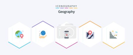 Téléchargez les illustrations : Geo Graphy 25 Flat icon pack including location. map. world. travel. map - en licence libre de droit
