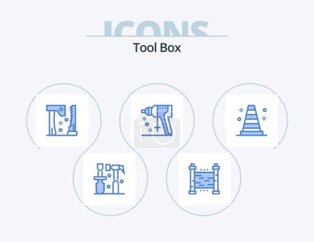 Téléchargez les illustrations : Outils Blue Icon Pack 5 Icon Design. outils. outil. La hache. poinçonneuse. construction - en licence libre de droit