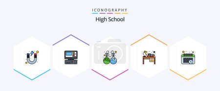 Illustration for High School 25 FilledLine icon pack including calendar. table. education. interior. books - Royalty Free Image
