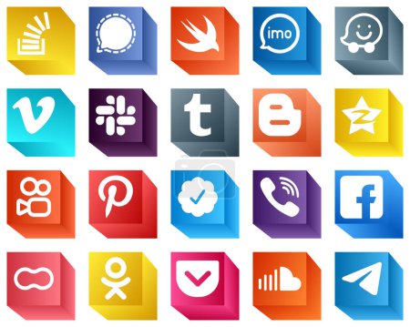 Ilustración de 3D Social Media Icons Collection 20 Iconos Pack como blogger. afloja. imo. iconos de vídeo y waze. Alta definición y versátil - Imagen libre de derechos