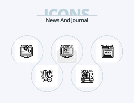 Ilustración de News Line Icon Pack 5 Icon Design. artículo. bloc de notas. noticias. Periodista. micrófono - Imagen libre de derechos
