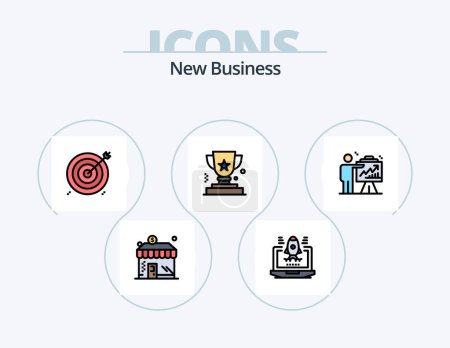 Téléchargez les illustrations : Nouveau Business Line Filled Icon Pack 5 Icon Design. réglage. les affaires. analytique. fusée - en licence libre de droit