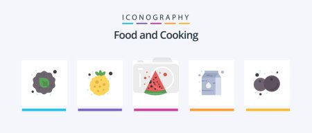 Ilustración de Food Flat 5 Icon Pack Including fruit. blueberry. raspberry. milk. canned. Creative Icons Design - Imagen libre de derechos