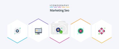 Illustration for Marketing Seo 25 Flat icon pack including help. digital. analysis. blocker. message - Royalty Free Image