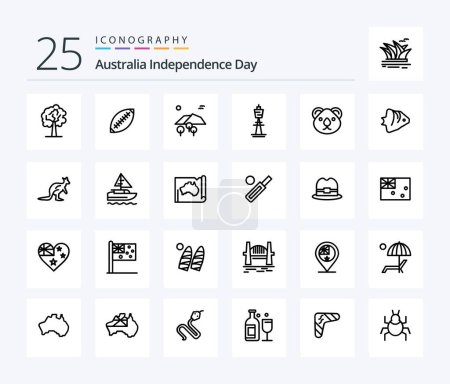 Téléchargez les illustrations : Australia Independence Day 25 Line icon pack including sydney. australian. sport. australia. tree - en licence libre de droit