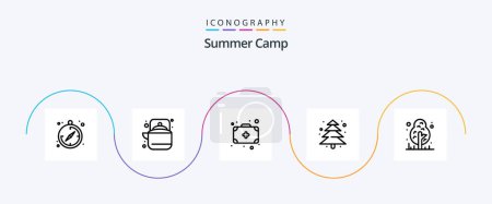 Illustration for Summer Camp Line 5 Icon Pack Including tree. forest. bag. camping. tree - Royalty Free Image