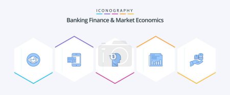 Ilustración de Finanzas bancarias y economía de mercado 25 Paquete de iconos azul incluyendo perfil. costes. tarjeta. avatar. smartphone - Imagen libre de derechos