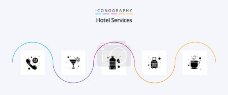 Illustration for Hotel Services Glyph 5 Icon Pack Including drink. cup. water. coffee. suit case - Royalty Free Image