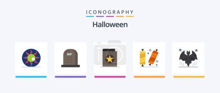 Ilustración de Halloween Flat 5 Icon Pack Incluyendo Halloween. Dulces. halloween. aprendiendo. halloween. Diseño de iconos creativos - Imagen libre de derechos