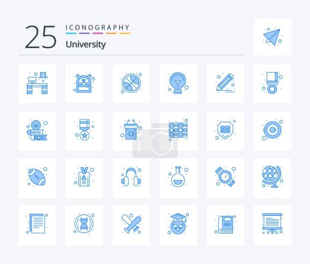 Ilustración de University 25 Blue Color icon pack including edit. study idea. basketball. light. bulb - Imagen libre de derechos