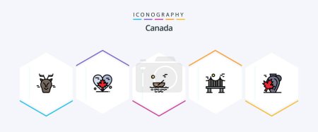 Ilustración de Canadá 25 FilledLine paquete de iconos incluyendo el río. Puente. Hoja. cruzando. río - Imagen libre de derechos