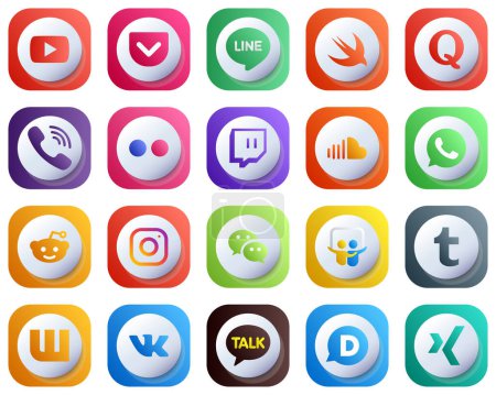 Ilustración de Cute 3D Gradient Social Media Brand Icons 20 pack such as reddit. music. rakuten. sound and twitch icons. High-Definition and Professional - Imagen libre de derechos