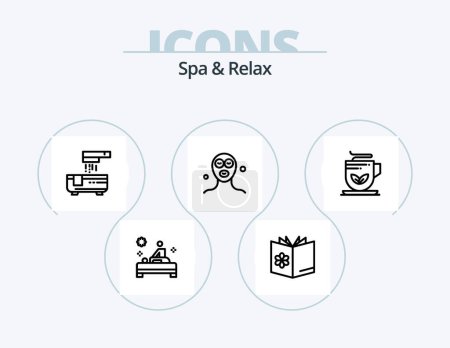 Téléchargez les illustrations : Spa And Relax Line Icon Pack 5 Icon Design. paper roll. spa school. jack. mixture. bowl - en licence libre de droit