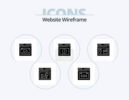 Illustration for Website Wireframe Glyph Icon Pack 5 Icon Design. internet. browser. secure. website. alert - Royalty Free Image
