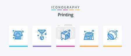 Illustration for Printing Blue 5 Icon Pack Including print. product. goods. print. calendar. Creative Icons Design - Royalty Free Image