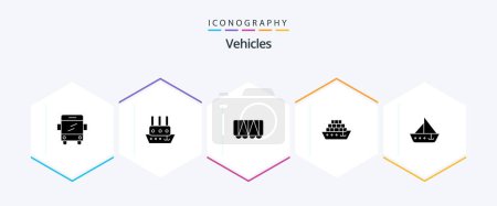 Illustration for Vehicles 25 Glyph icon pack including yacht. ship. vehicle. sail. tanker - Royalty Free Image