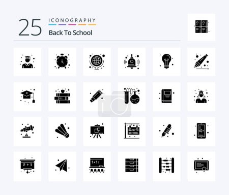 Téléchargez les illustrations : Back To School 25 Solid Glyph icon pack including education. back to school. geography. bell. back to school - en licence libre de droit