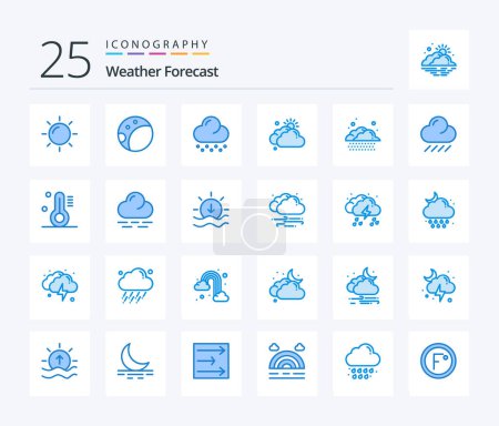 Ilustración de Clima 25 Blue Color paquete de iconos, incluyendo el tiempo. temperatura. nube. tiempo. nube - Imagen libre de derechos