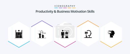 Illustration for Productivity And Business Motivation Skills 25 Glyph icon pack including solutions. psychology. forward. psychiatry. achieve - Royalty Free Image