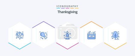 Illustration for Thanksgiving 25 Blue icon pack including nature. thanks day. candle. date. red - Royalty Free Image