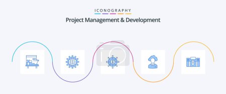 Téléchargez les illustrations : Project Management And Development Blue 5 Icon Pack Including human. outsource. gear. cash. banking - en licence libre de droit