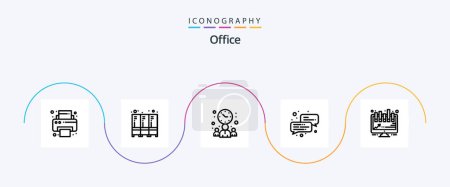 Ilustración de Paquete de iconos de Office Line 5 incluido. a bordo. reunión. analítica. chat - Imagen libre de derechos