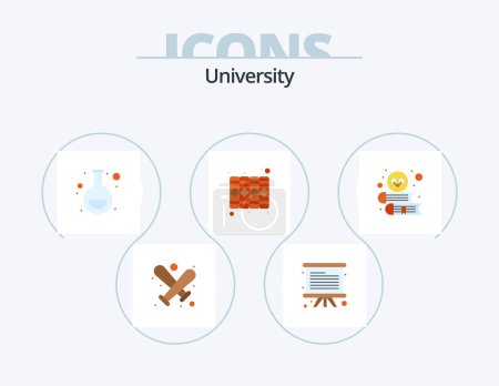 Téléchargez les illustrations : Icône plate universitaire Pack 5 Icône Design. Hibou. Flacon. record. document - en licence libre de droit