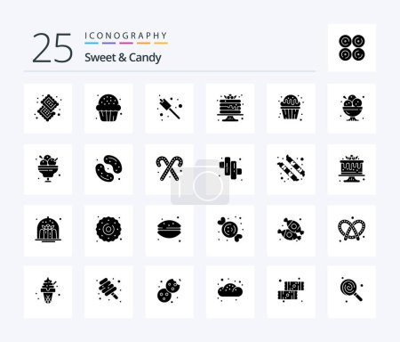 Ilustración de Sweet And Candy 25 Solid Glyph icon pack including cafe. muffin. cake. food. cupcake - Imagen libre de derechos