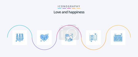 Illustration for Love Blue 5 Icon Pack Including . event. rate. calendar. love logo - Royalty Free Image