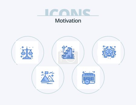 Ilustración de Motivación Blue Icon Pack 5 Icon Design. .. Estrella. igualdad. Una placa. arriba. - Imagen libre de derechos