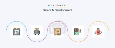 Illustration for Device And Development Line Filled Flat 5 Icon Pack Including storage. share . testing. usb . mp play - Royalty Free Image