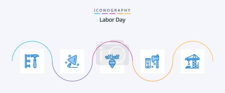 Illustration for Labor Day Blue 5 Icon Pack Including architecture. wood. bob. tool. construction - Royalty Free Image