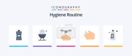 Téléchargez les illustrations : Hygiene Routine Flat 5 Icon Pack Including cream. soap. bath. hand. hand. Creative Icons Design - en licence libre de droit