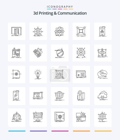 Téléchargez les illustrations : Impression 3D créative et communication 25 OutLine icône pack telle que la connexion. base. réseau. se former. fabrication - en licence libre de droit
