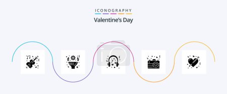 Téléchargez les illustrations : Valentines Day Glyph 5 Icon Pack Including romance. heart. celebrate. camera. mic - en licence libre de droit