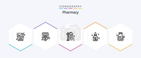 Téléchargez les illustrations : Pack icône Pharmacie 25 Line inclus. . santé. médecine. liquide - en licence libre de droit