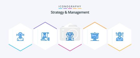 Ilustración de Estrategia y gestión 25 Paquete de iconos azul que incluye análisis. Gráfico. planificación. Joya. gema - Imagen libre de derechos