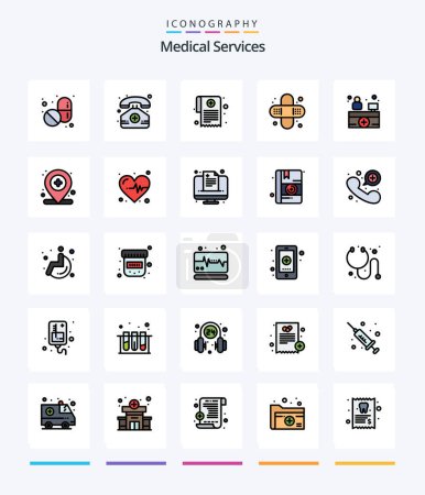 Téléchargez les illustrations : Creative Medical Services 25 Line FIlled icon pack  Such As hospital. hospital receptionist. medication. hospital reception. health - en licence libre de droit
