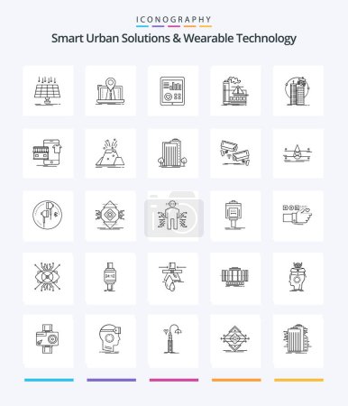 Ilustración de Creative Smart Urban Solutions And Wearable Technology 25 OutLine icon pack  Such As air. pollution. gps. patient report. heart - Imagen libre de derechos