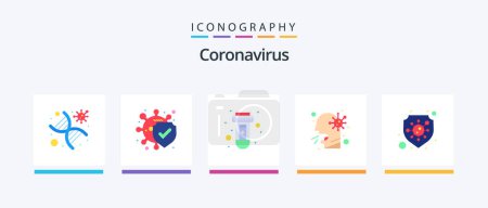 Téléchargez les illustrations : Coronavirus Flat Pack de 5 icônes incluant la sécurité. les gens. Du sang. Mec. toux. Icônes créatives Design - en licence libre de droit