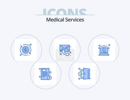 Téléchargez les illustrations : Services médicaux Blue Icon Pack 5 Icon Design. médical. Appelle. hôpital. discuter. flèche - en licence libre de droit