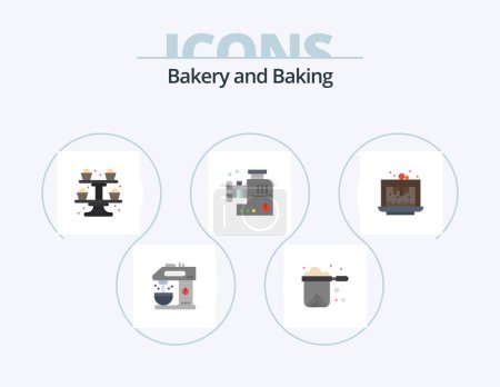 Téléchargez les illustrations : Cuisson plat Icône Pack 5 Icône Design. cuisson au four. hachoir à viande. stewpot. hachoir à viande. cupsakes - en licence libre de droit