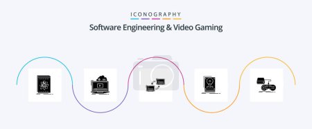 Ilustración de Software Engineering And Video Gaming Glyph 5 Icon Pack Including hdd. install. streaming. sync. link - Imagen libre de derechos